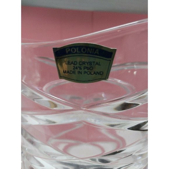 Vintage POLONIA 24 % Lead Crystal Vase 9in Very Elegant Made in Poland Unique - Picture 3 of 4